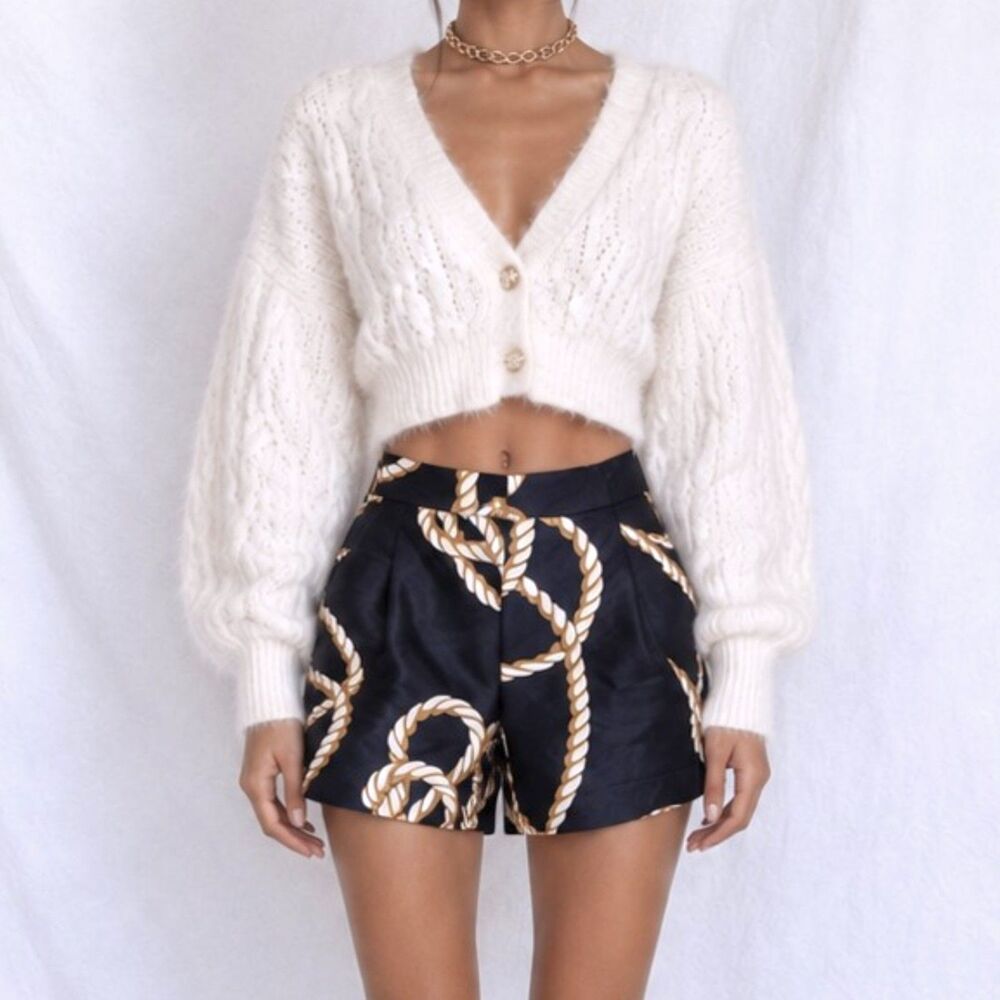 Zara Navy Blue High Waisted Nautical Print Pleated Detail Summer Shorts Size XS